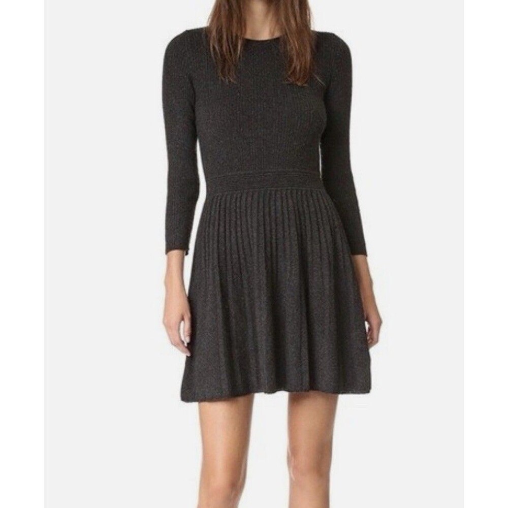 Joie Peronne B Wool Cashmere Blend Sweater Dress Ribbed Pleated Charcoal Gray M